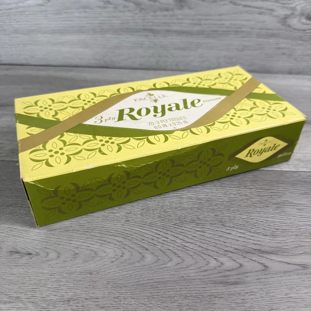 Vintage Facelle Royale Yellow 3 Ply Facial Tissues Box 70 Count 1969 Canada